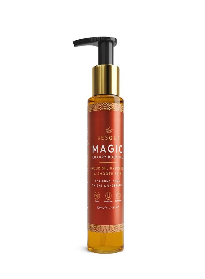 Besque Magic Body Oil, 3.4 FL OZ, After Shower Body Oil For Women, Hydrating Skin Care For Full Body That Plumps, Tightens, and Firms Skin With Natural Ingredients, Luxury Spa Gifts - Pack of 1 - Image 1